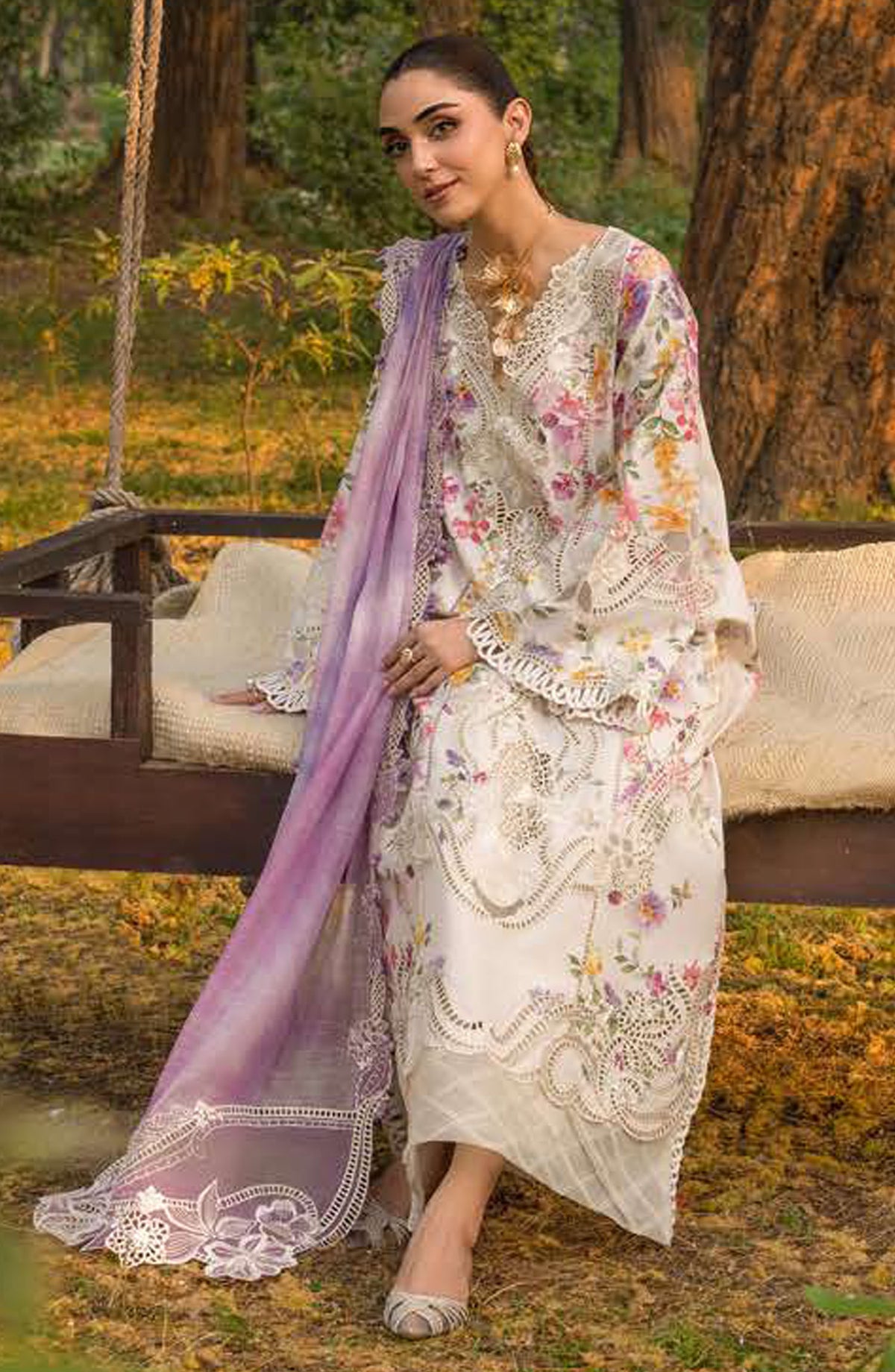Crimson Embroidered Lawn Unstitched 3 Piece Suit - D-02-B Petals and Promises - CR25LL - White - Summer Collection