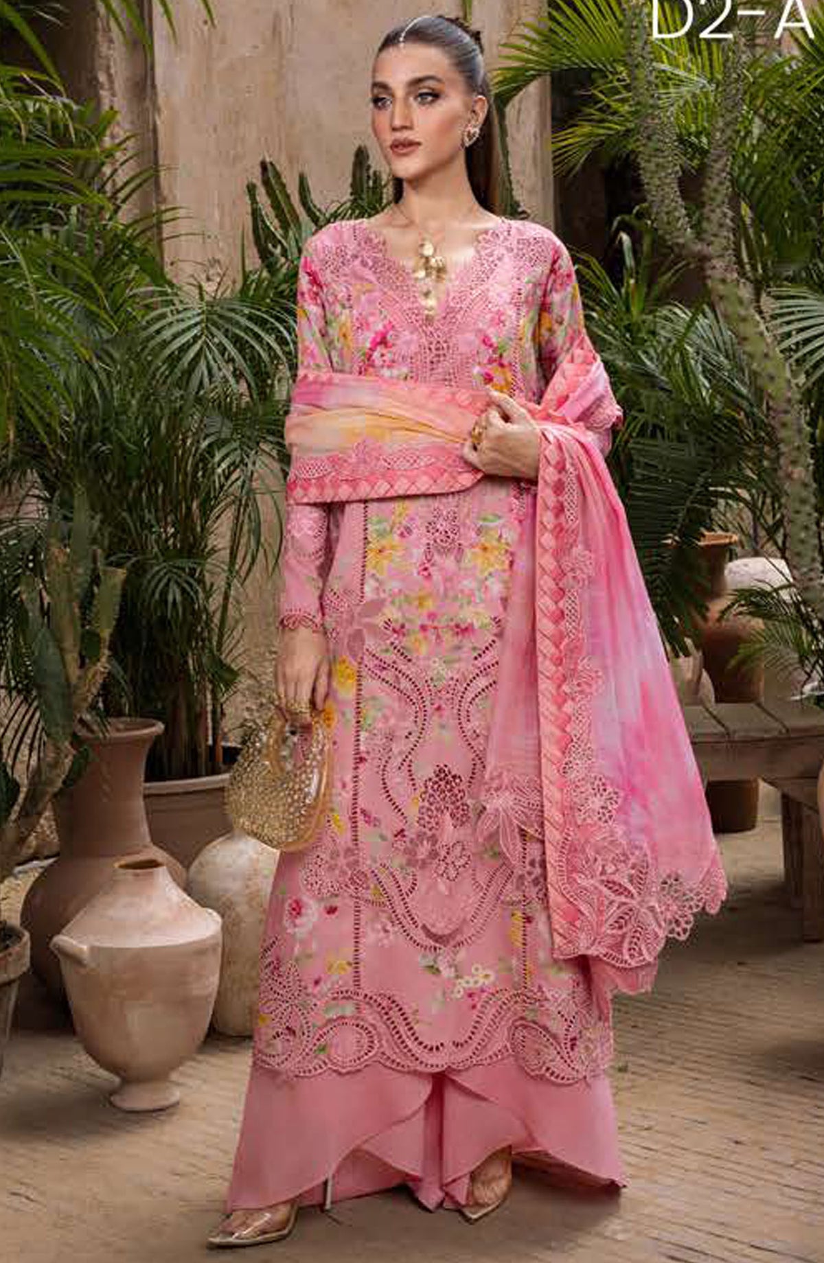 Crimson Embroidered Lawn Unstitched 3 Piece Suit - D-02-A Petals and Promises - CR25LL - Pink - Summer Collection