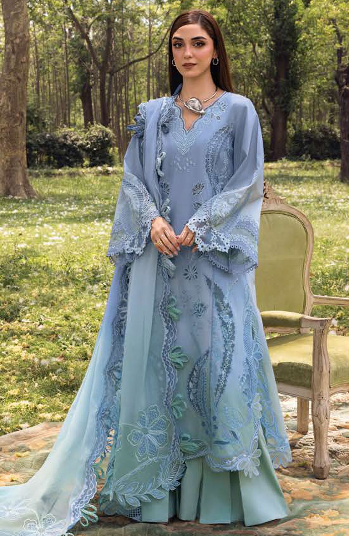 Crimson Embroidered Lawn Unstitched 3 Piece Suit - D-01-A All Things Ombre - CR25LL - Blue - Summer Collection