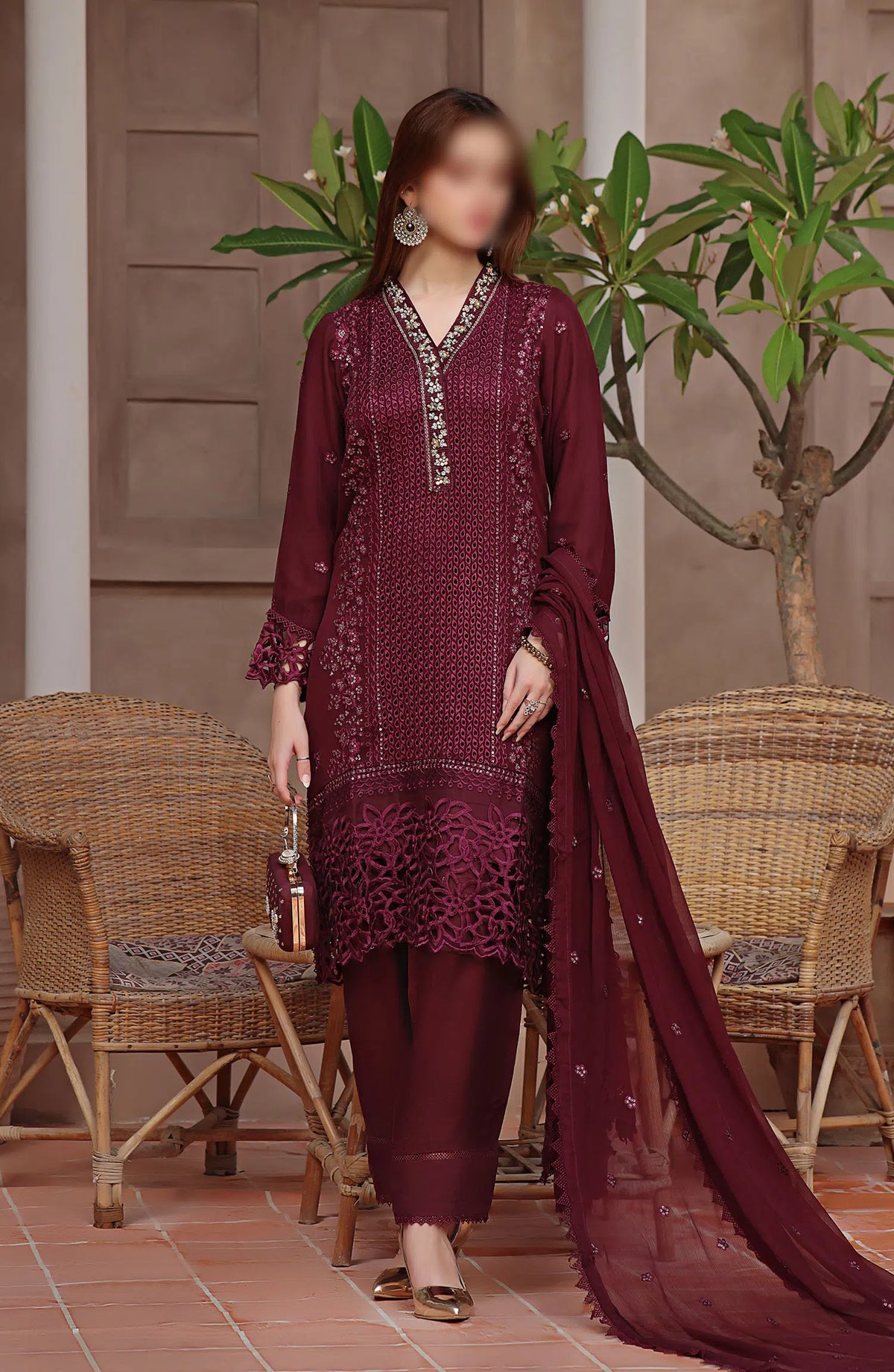 Guzel Hazel Formal 3 Piece Stitched Collection - CRIMSON