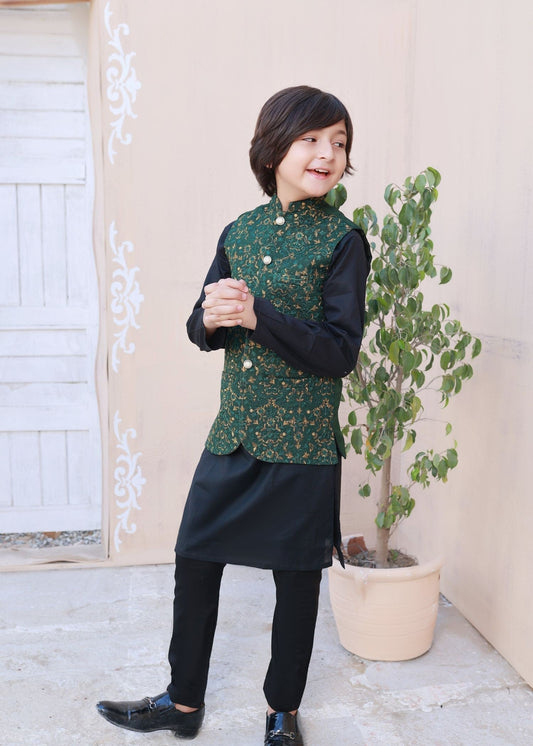 Leaf Green Embroidered only waistcoat - V25