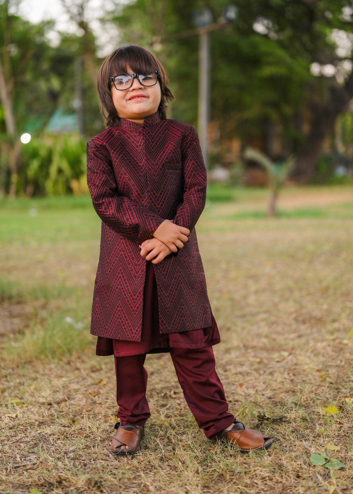 Maroon Open Long Sherwani -S12