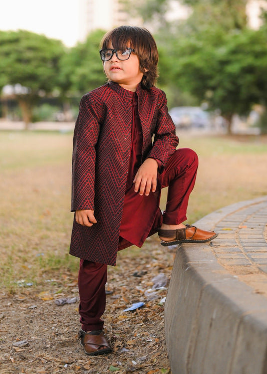 Maroon Open Long Sherwani -S12