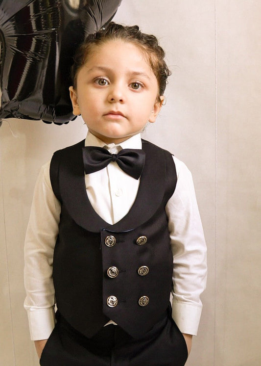 4pcs Black suit (WaistCoat+Pant+Shirt+Bow) - CPW 005