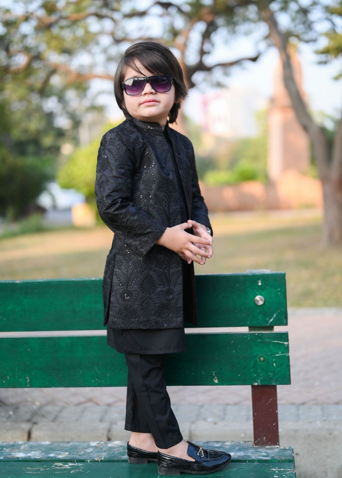 Black Open Long Sherwani -S13