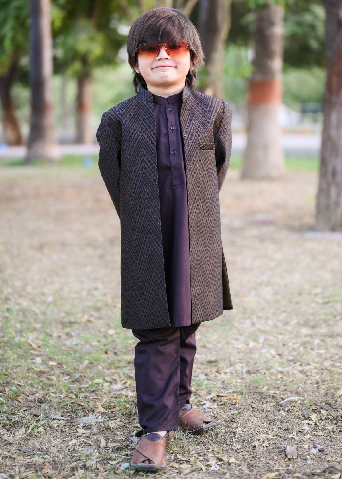 Graphite Grey Open Long Sherwani -S19