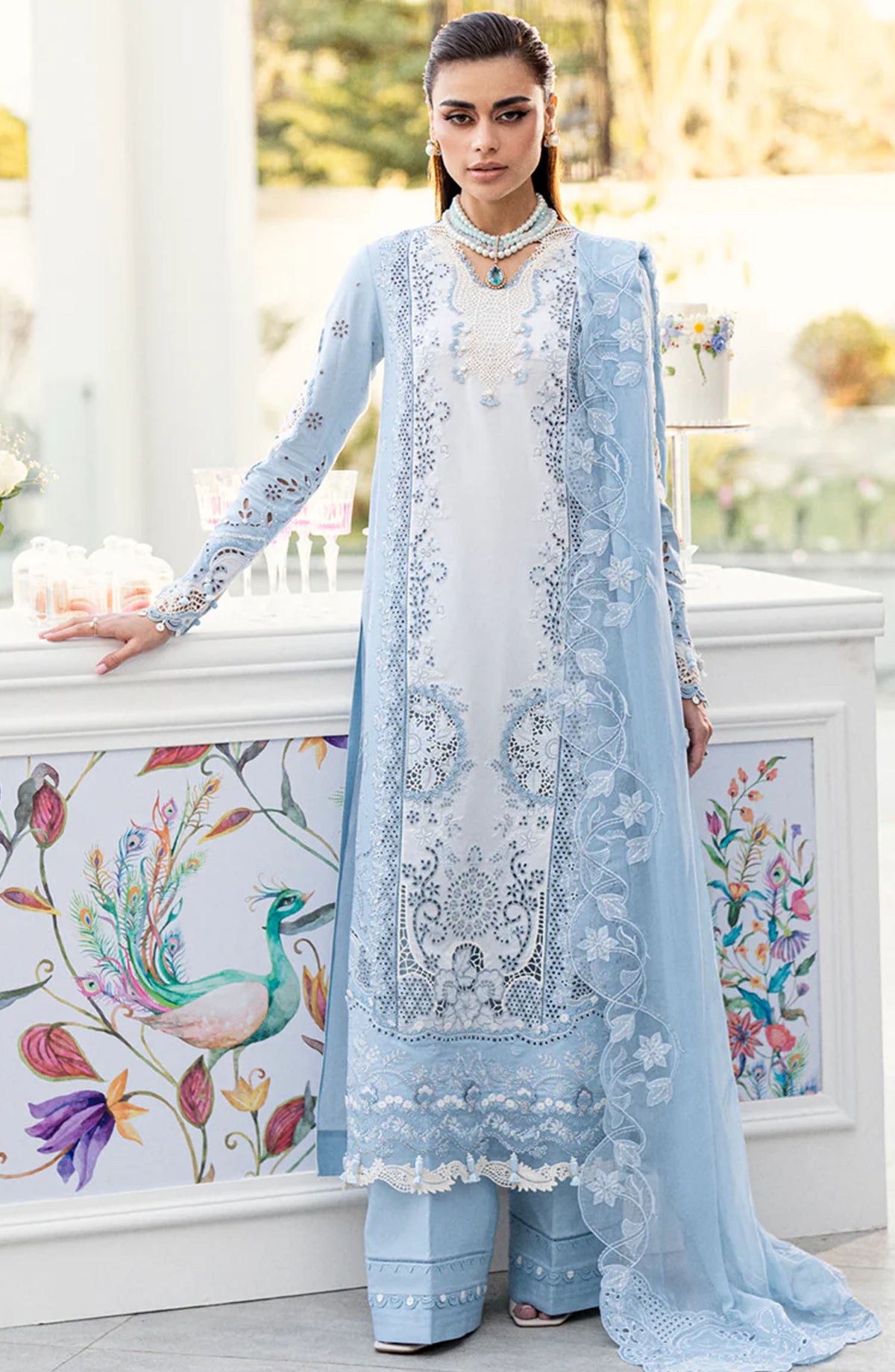 Qalamkar Chikankari Lawn Unstitched 3 Piece Suit - CS-01 Tasha - Q25CEE - Blue - Eid Collection