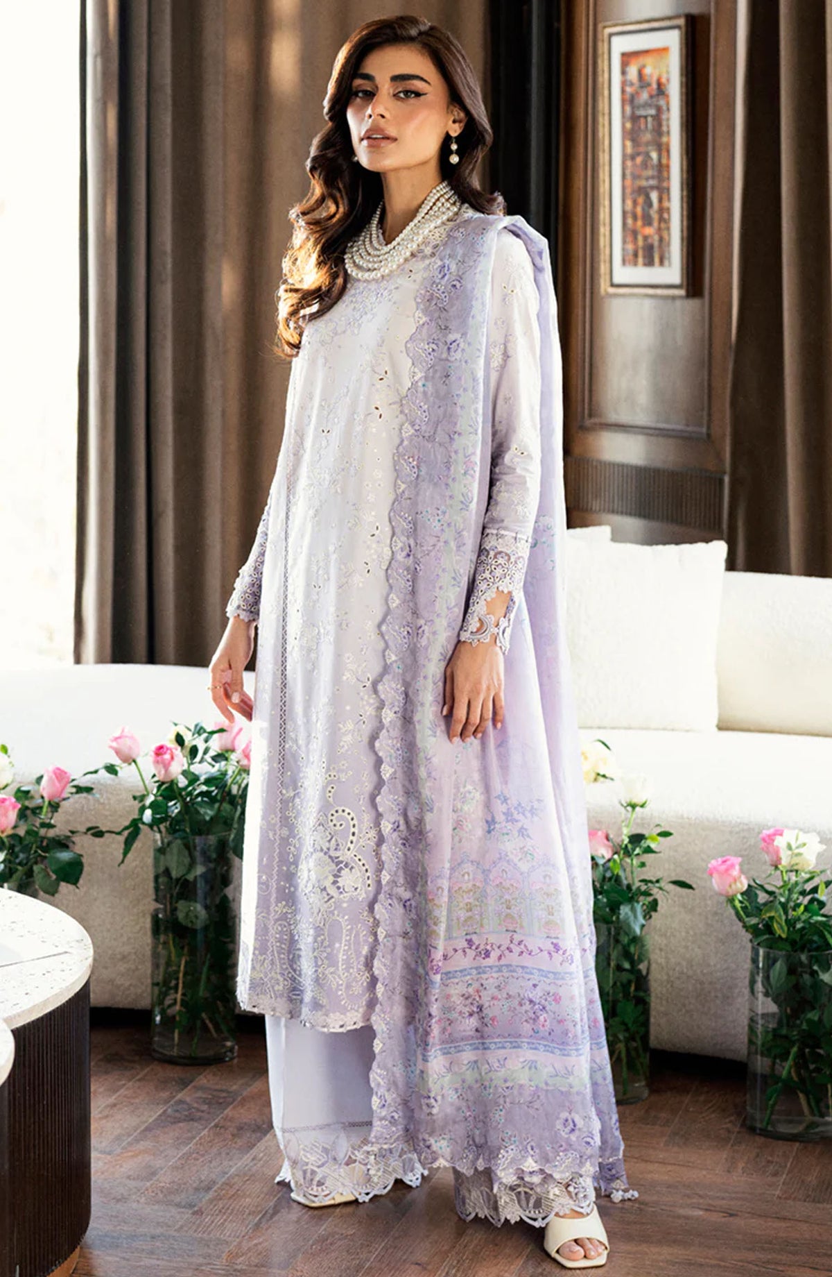 Qalamkar Chikankari Lawn Unstitched 3 Piece Suit - CS-03 ALAILA - Q25CEE - Purple - Eid Collection