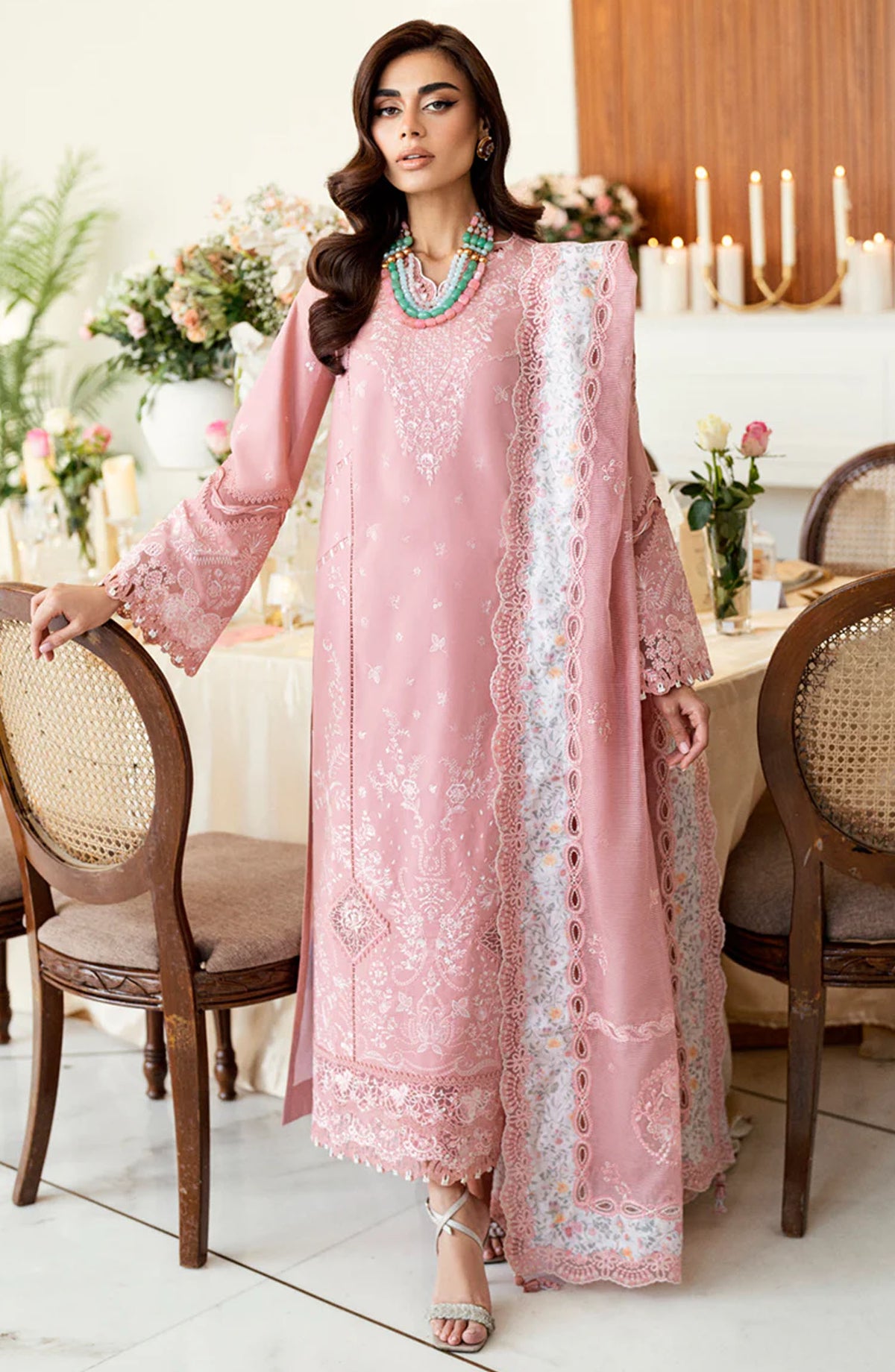 Qalamkar Embroidered Lawn Unstitched 3 Piece Suit - CS-05 Ruvina - Q25CEE - Pink - Eid Collection