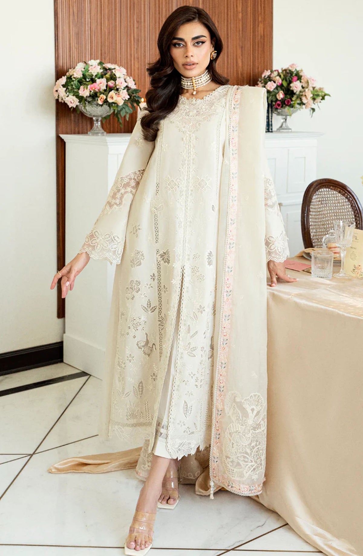 Qalamkar Embroidered Lawn Unstitched 3 Piece Suit - CS-08 ERSA - Q25CEE - Off White - Eid Collection
