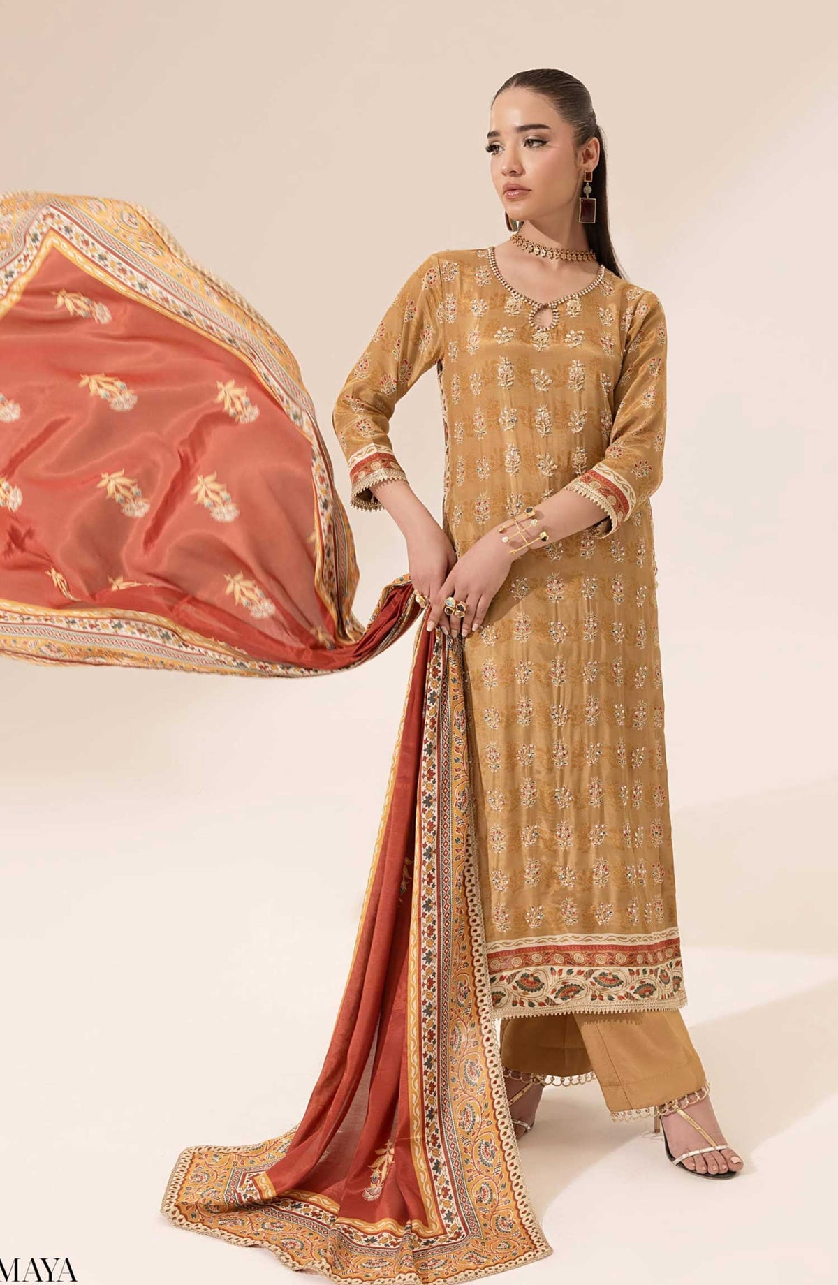 SUAY by Sahane Printed Silk Unstitched 3 Piece - CT-15002 Maya - SAH25S - Beige - Eid Formal Collection