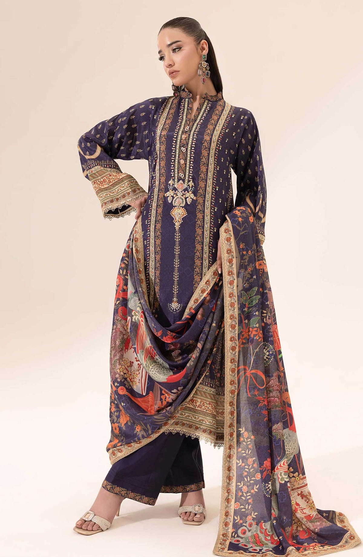 SUAY by Sahane Printed Silk Unstitched 3 Piece - CT-15006 Ether - SAH25S - Navy Blue - Eid Formal Collection