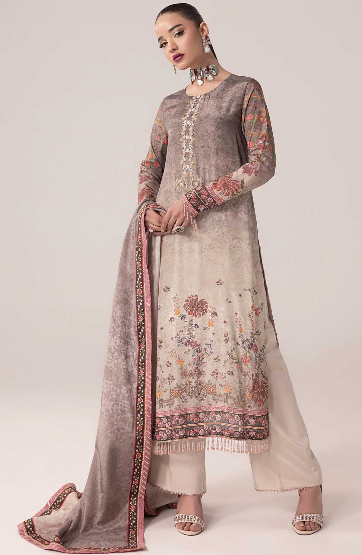 SUAY by Sahane Printed Silk Unstitched 3 Piece - CT-15008 Clara - SAH25S - Grey - Eid Formal Collection