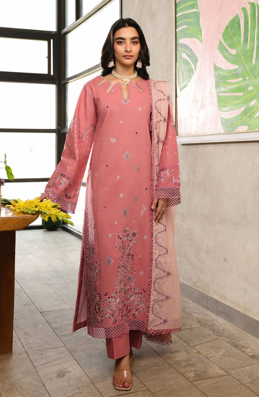 Sahane Embroidered Lawn Unstitched 3 Piece Suit - CT-21005 Piera - SAH25ILL - Pink - Summer Collection