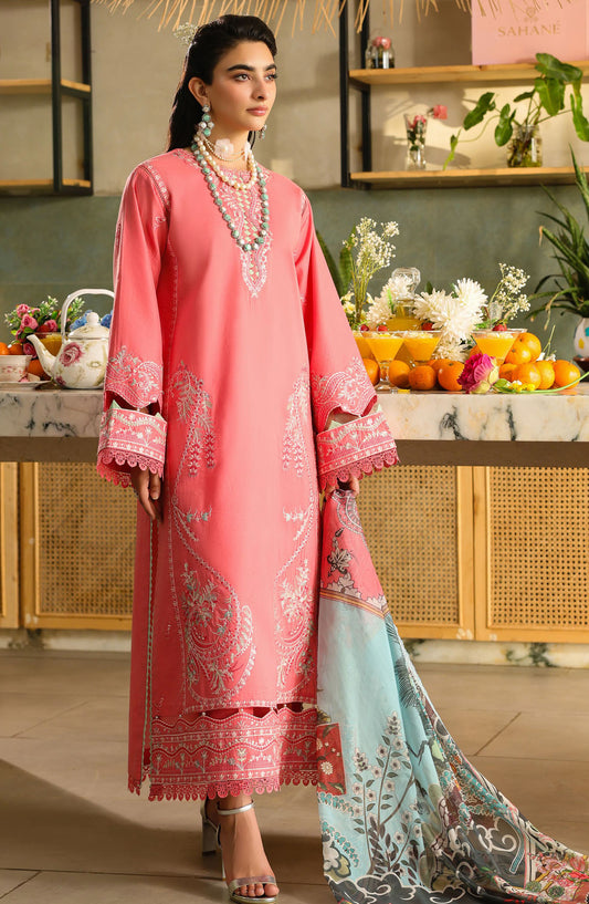 Sahane Embroidered Lawn Unstitched 3 Piece Suit - CT-21006 Rosetta - SAH25ILL - Pink - Summer Collection