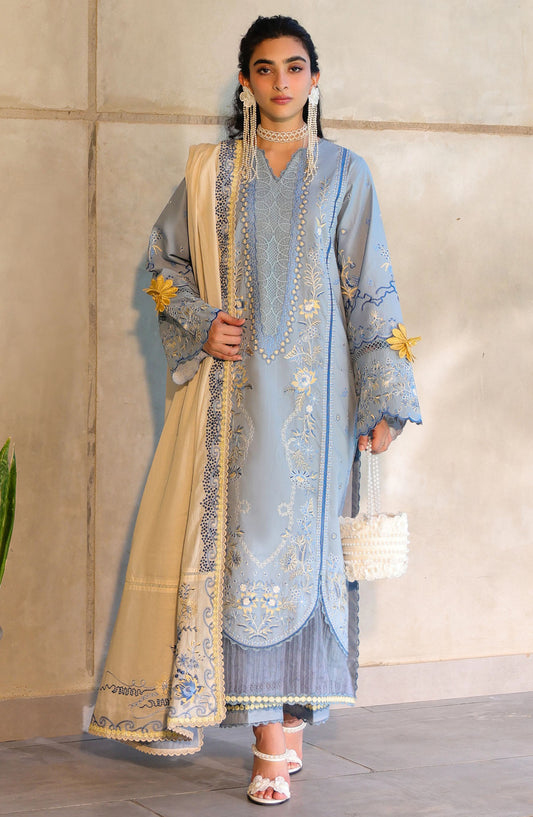Sahane Embroidered Lawn Unstitched 3 Piece Suit - CT-21007 Luna - SAH25ILL - Blue - Summer Collection