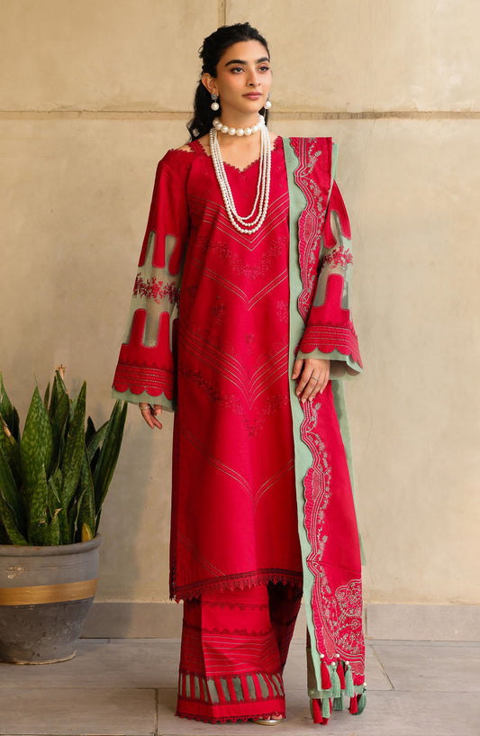 Sahane Embroidered Lawn Unstitched 3 Piece Suit - CT-21008 Risate - SAH25ILL - Red - Summer Collection
