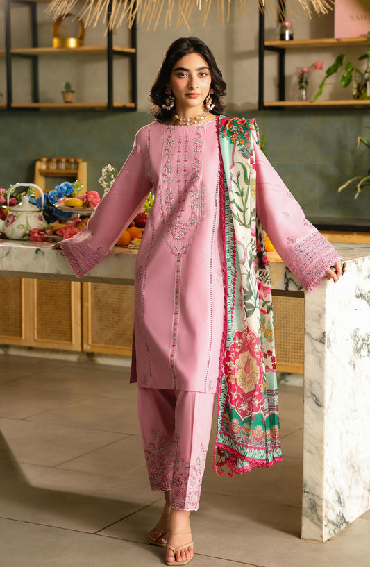 Sahane Embroidered Lawn Unstitched 3 Piece Suit - CT-21009 Zira - SAH25ILL - Pink - Summer Collection