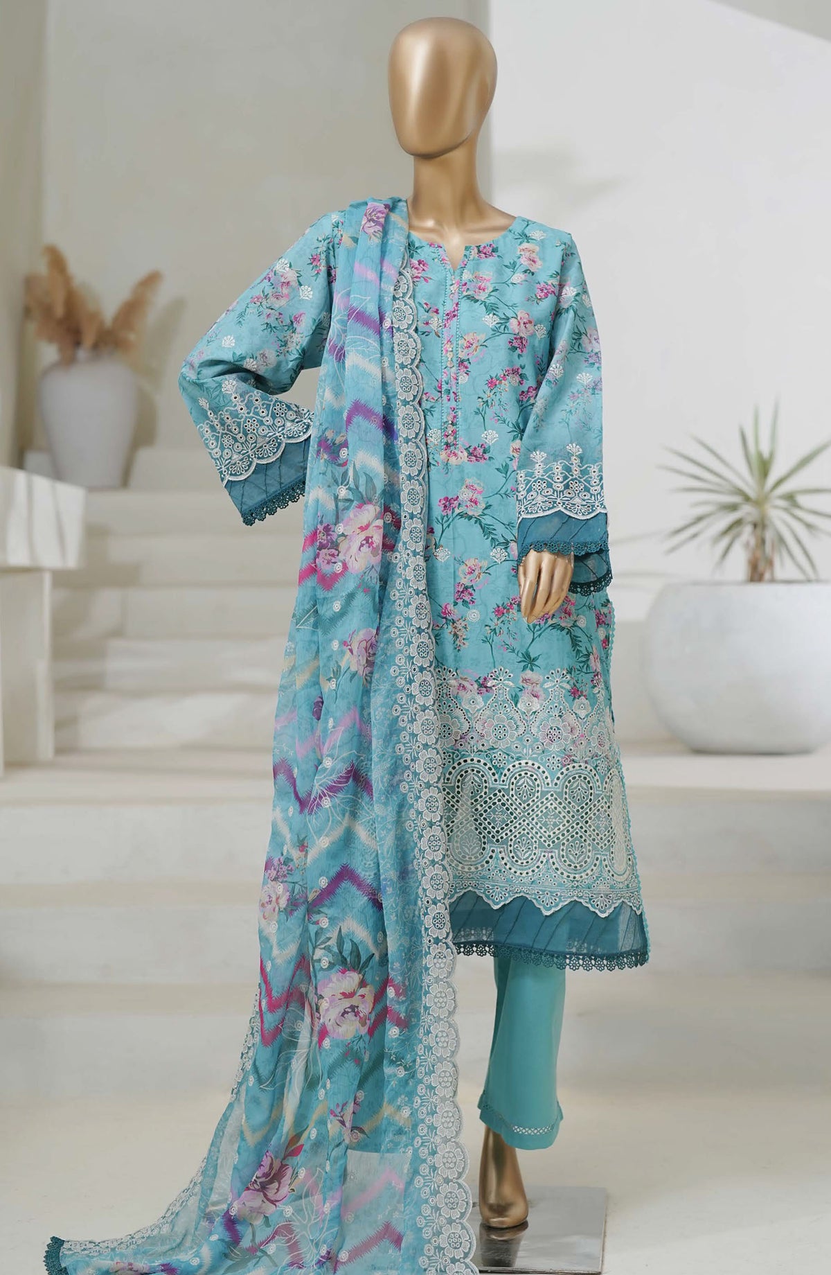 Sadabahar Chikankari Cutwork Stitched 3 Piece Suit - D-06 - SBD25CUTC - Blue - Summer Collection