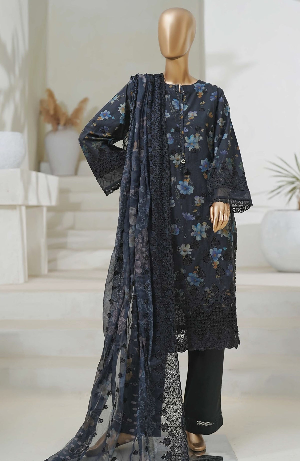 Sadabahar Chikankari Cutwork Stitched 3 Piece Suit - D-05 - SBD25CUTC - Black - Summer Collection