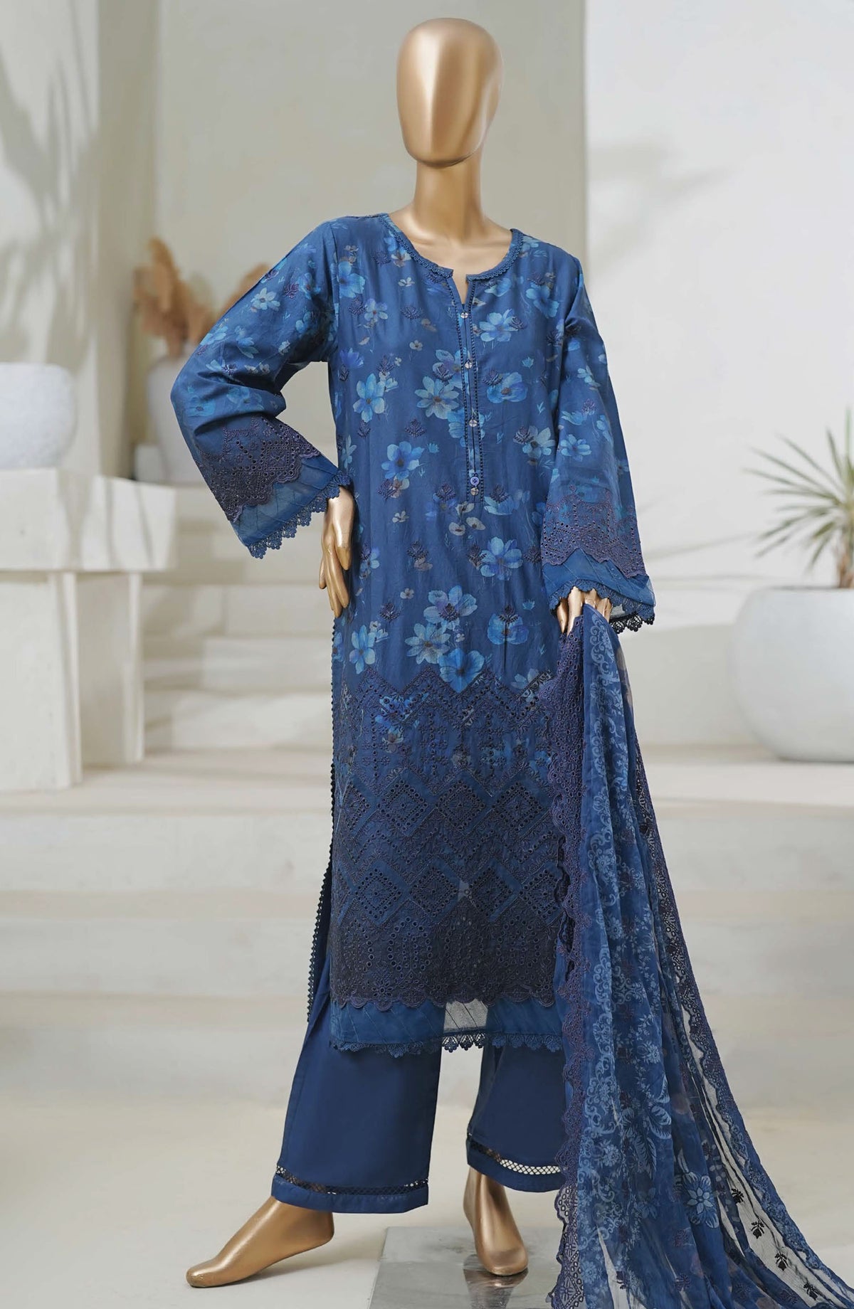 Sadabahar Chikankari Cutwork Stitched 3 Piece Suit - D-03 - SBD25CUTC - Blue - Summer Collection
