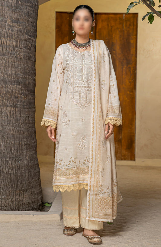 Tabeer by Al Karim Embroidered Lawn Unstitched 3 Piece Suit - D-01 - ALK25TFL - Off White - Summer Collection