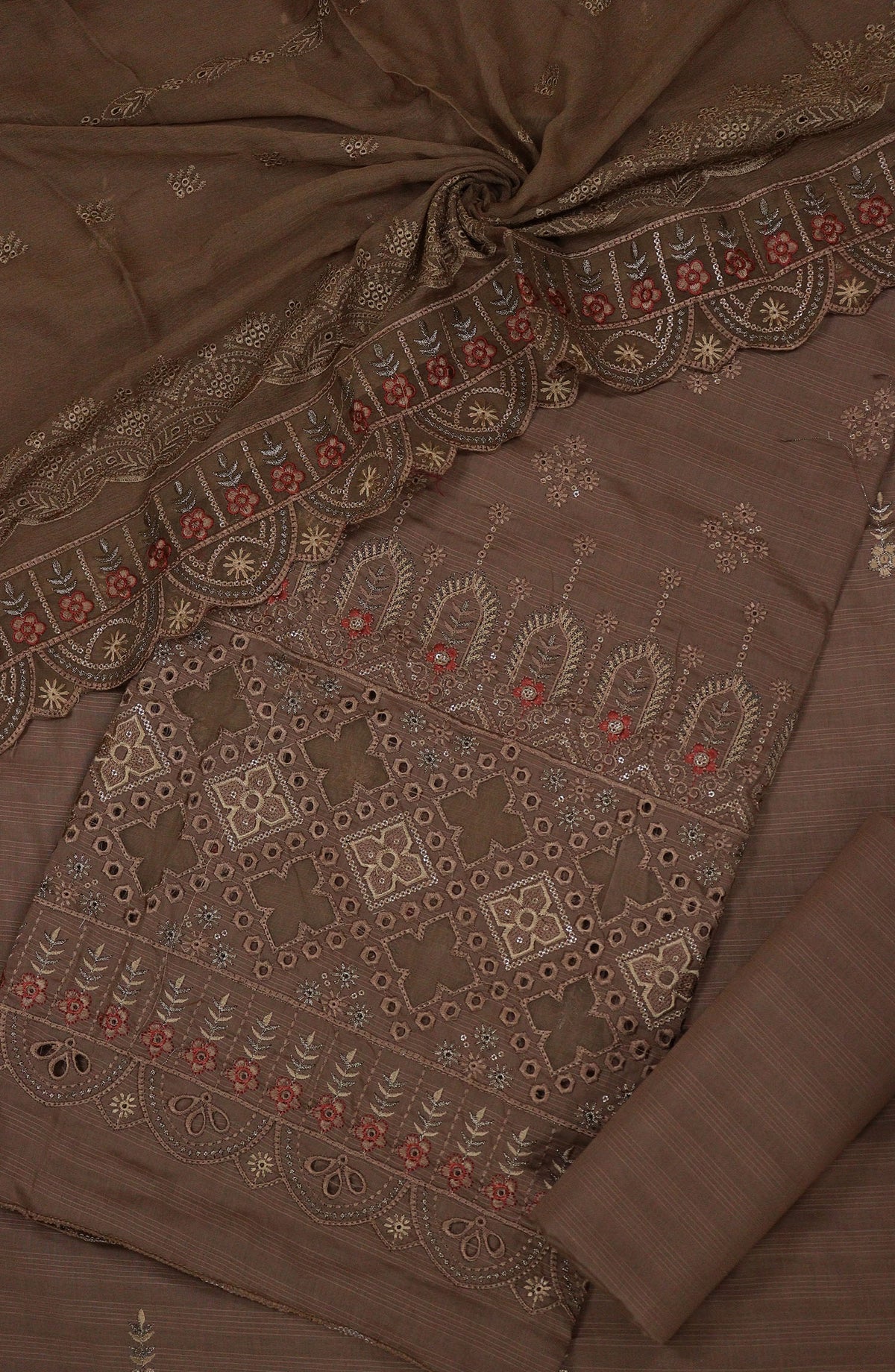 Anaya by Amna Khadija Embroidered Lawn Unstitched 3 Piece Suit - D-01 - AM25AUFL - Brown - Summer Collection