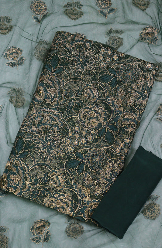 Nura by Amna Khadija Embroidered Net Unstitched 3 Piece Suit - D-01 - AM25NFC - Green - Summer Collection