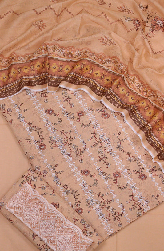 Zehra by Amna Khadija Chikankari Lawn Unstitched 3 Piece Suit - D-01 - AM25ZCL - Peach - Summer Collection