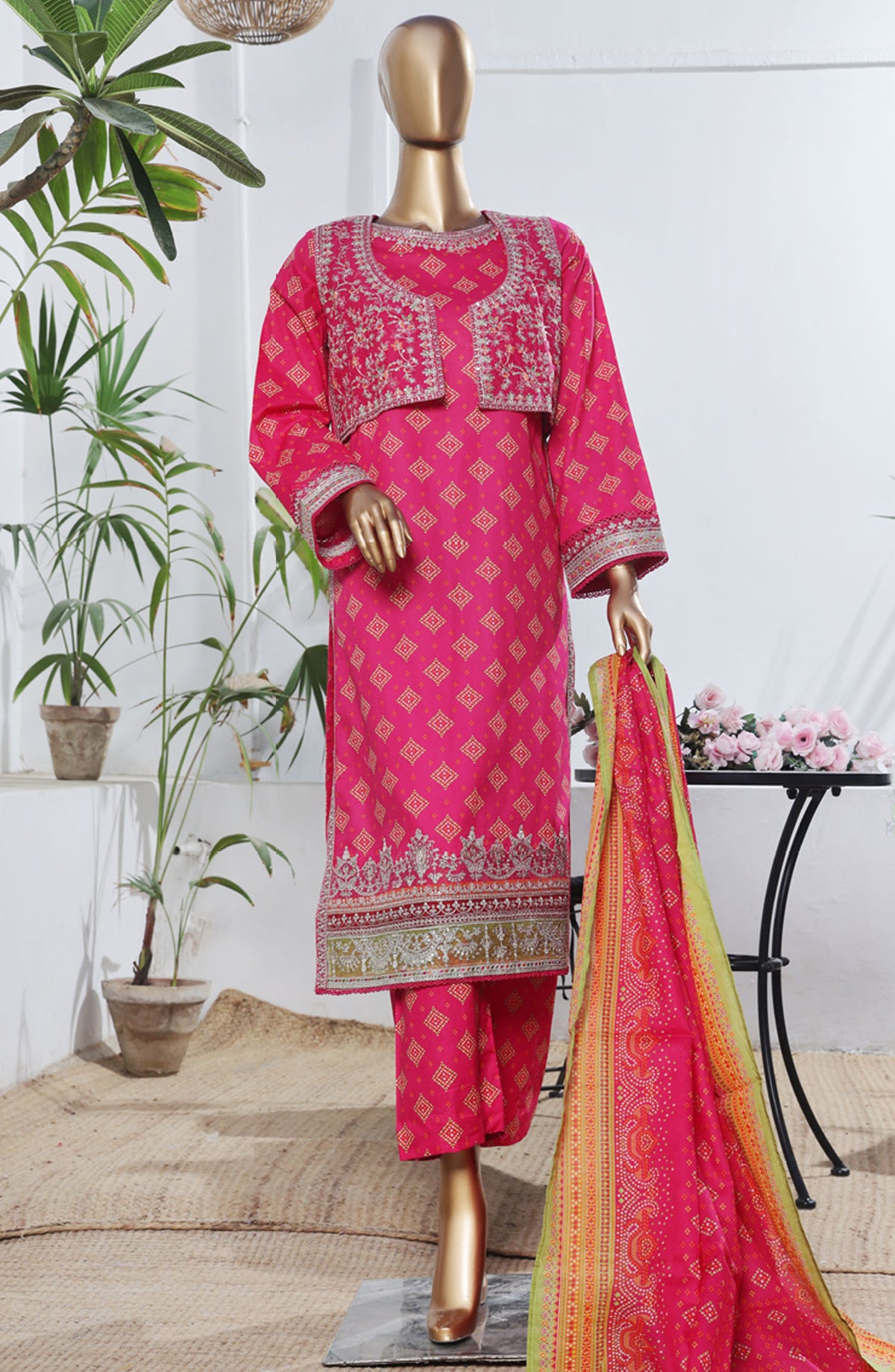 Bin Saeed Embroidered Lawn Stitched 3 Piece Suit - D-01 - BS25BEEC - Pink - Eid Collection