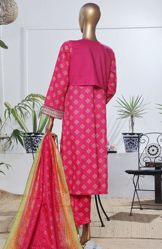 Bin Saeed Embroidered Lawn Stitched 3 Piece Suit - D-01 - BS25BEEC - Pink - Eid Collection