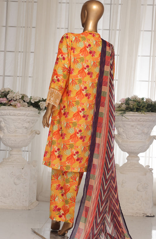 Bin Saeed Chikankari Lawn Stitched 3 Piece Suit - D-01 - BS25ECLV1 - Yellow - Summer Collection