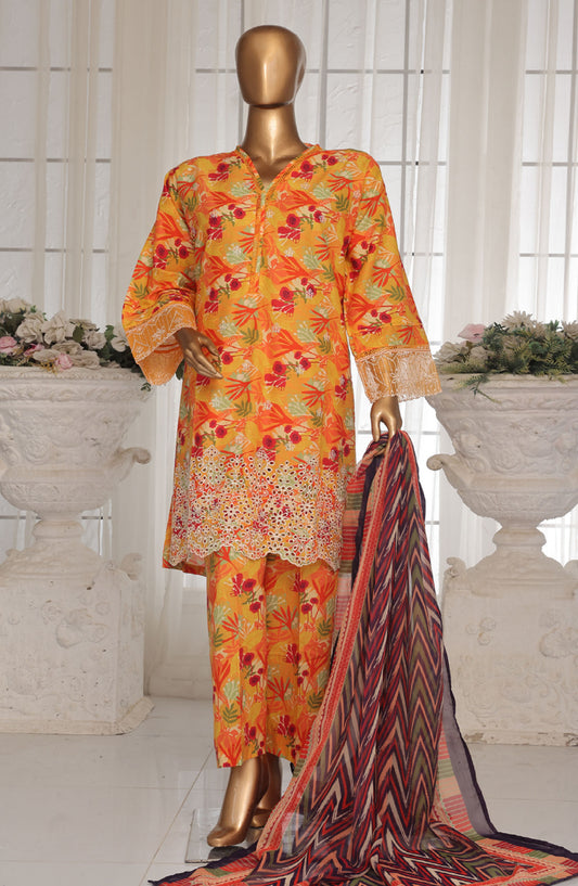 Bin Saeed Chikankari Lawn Stitched 3 Piece Suit - D-01 - BS25ECLV1 - Yellow - Summer Collection