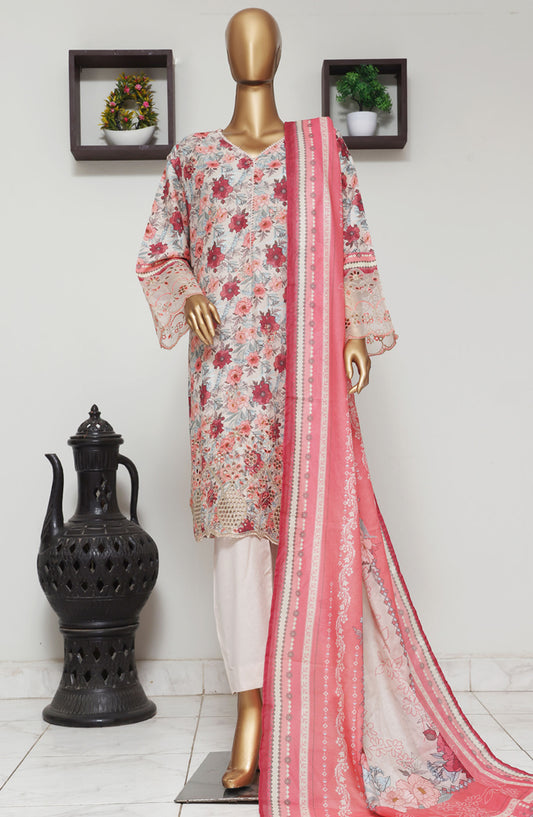 Bin Saeed Embroidered Lawn Stitched 3 Piece Suit - D-01 - BS25EELV9 - Pink - Summer Collection