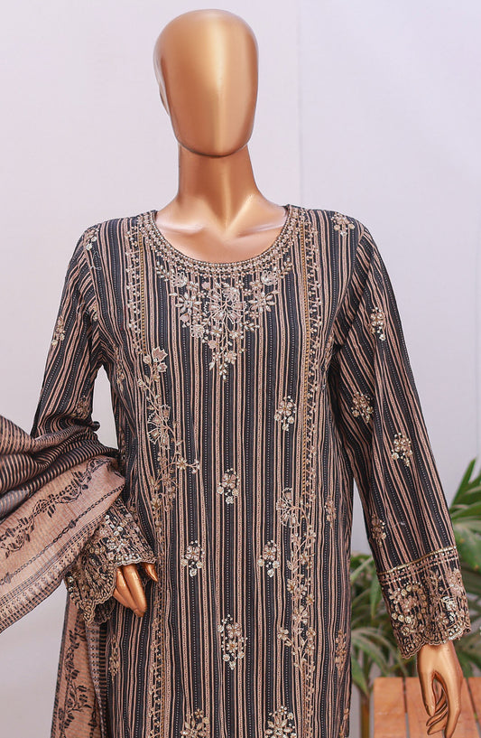 Bin Saeed Self Stripe Stitched 3 Piece Suit - D-01 - BS25EKCR - Brown - Summer Collection
