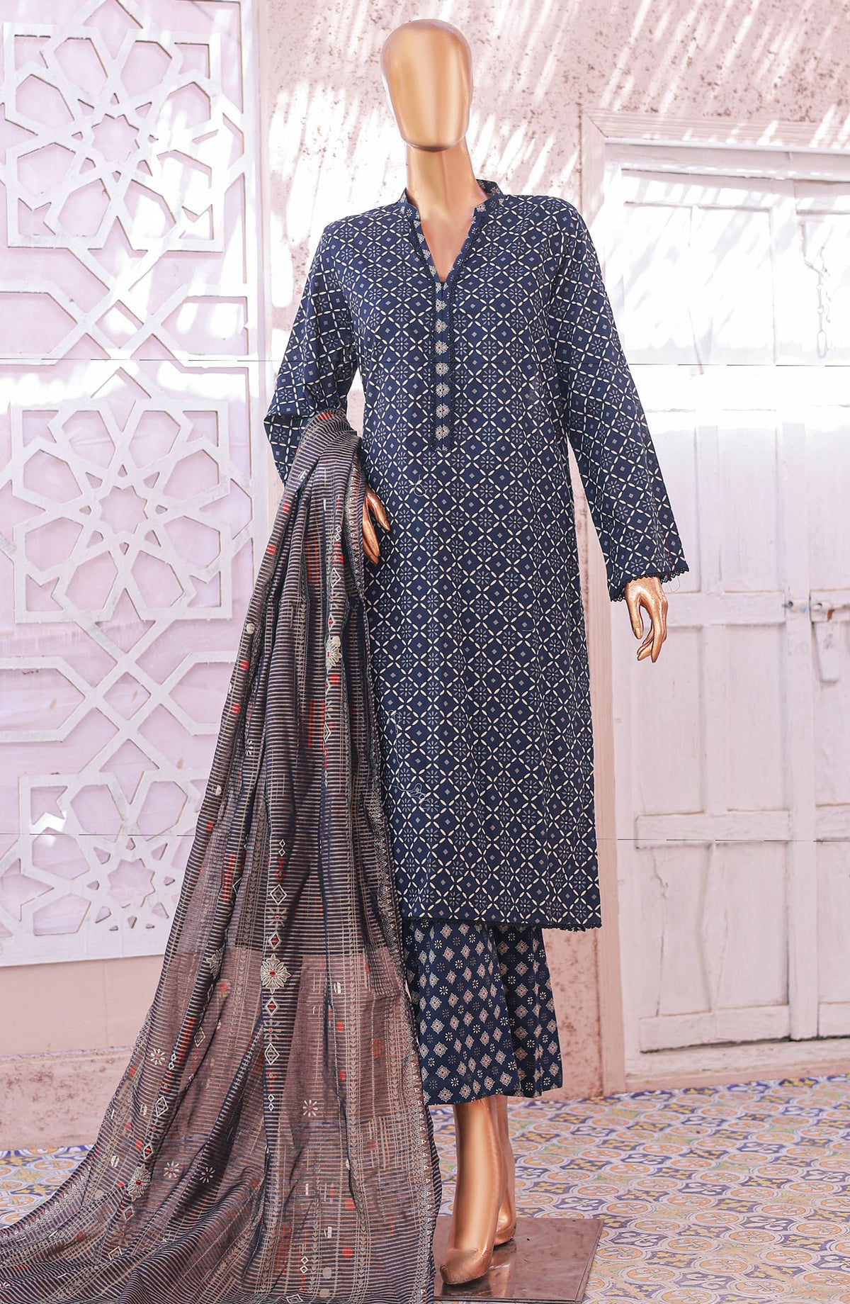 Bin Saeed Printed Lawn Stitched 3 Piece Suit - D-01 - BS25EPLV5 - Blue - Summer Collection