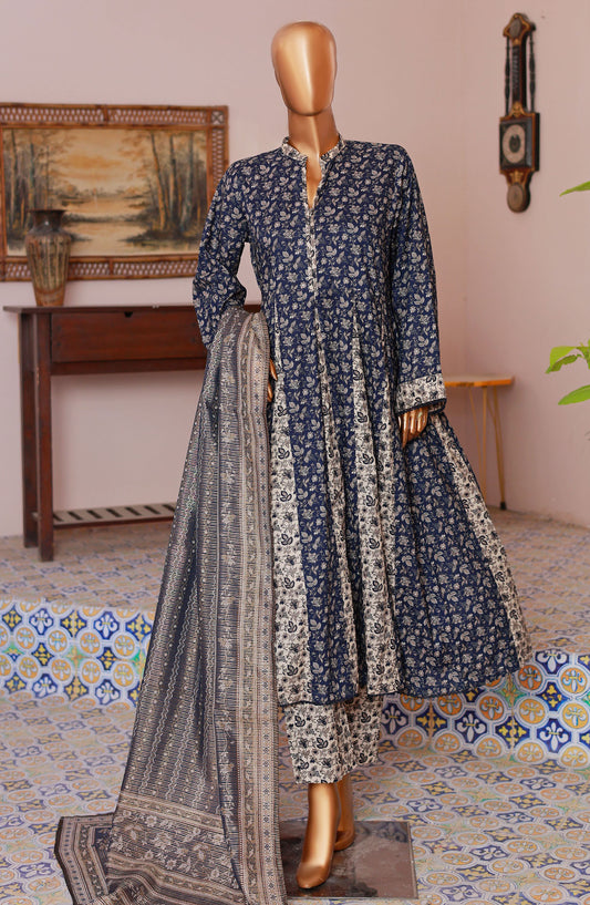 Bin Saeed Printed Peplum Stitched 3 Piece Frock - D-01 - BS25EPPFV2 - Blue - Summer Collection