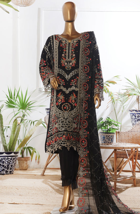 Bin Saeed Embroidered Chiffon Stitched 3 Piece Suit - D-01 - BS25L3PCCC - Black - Festive Collection