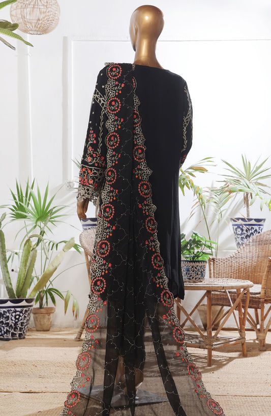 Bin Saeed Embroidered Chiffon Stitched 3 Piece Suit - D-01 - BS25L3PCCC - Black - Festive Collection