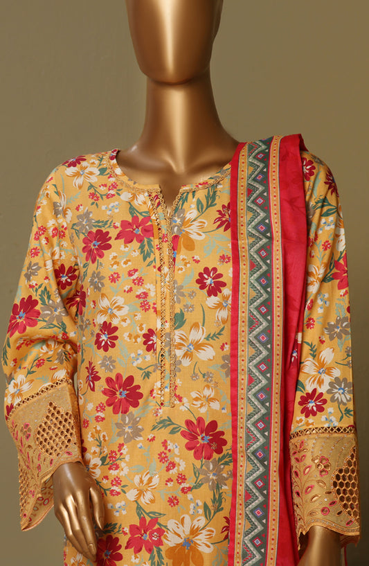 Bin Saeed Chikankari Lawn Stitched 3 Piece Suit - D-01 - BS25LC - Orange - Summer Collection