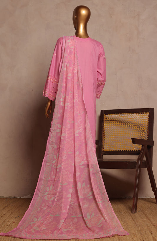 Bin Saeed Embroidered Lawn Stitched 3 Piece Suit - D-01 - BS25LPLV4 - Pink - Summer Collection