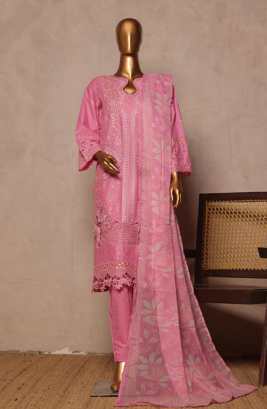 Bin Saeed Embroidered Lawn Stitched 3 Piece Suit - D-01 - BS25LPLV4 - Pink - Summer Collection