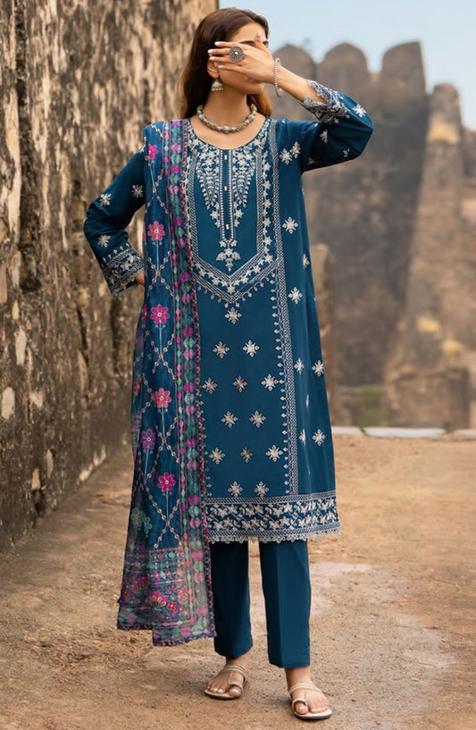 Casual Lite Embroidered Lawn Stitched 3 Piece Suit - D-01 - CL25ITS - Blue - Summer Collection