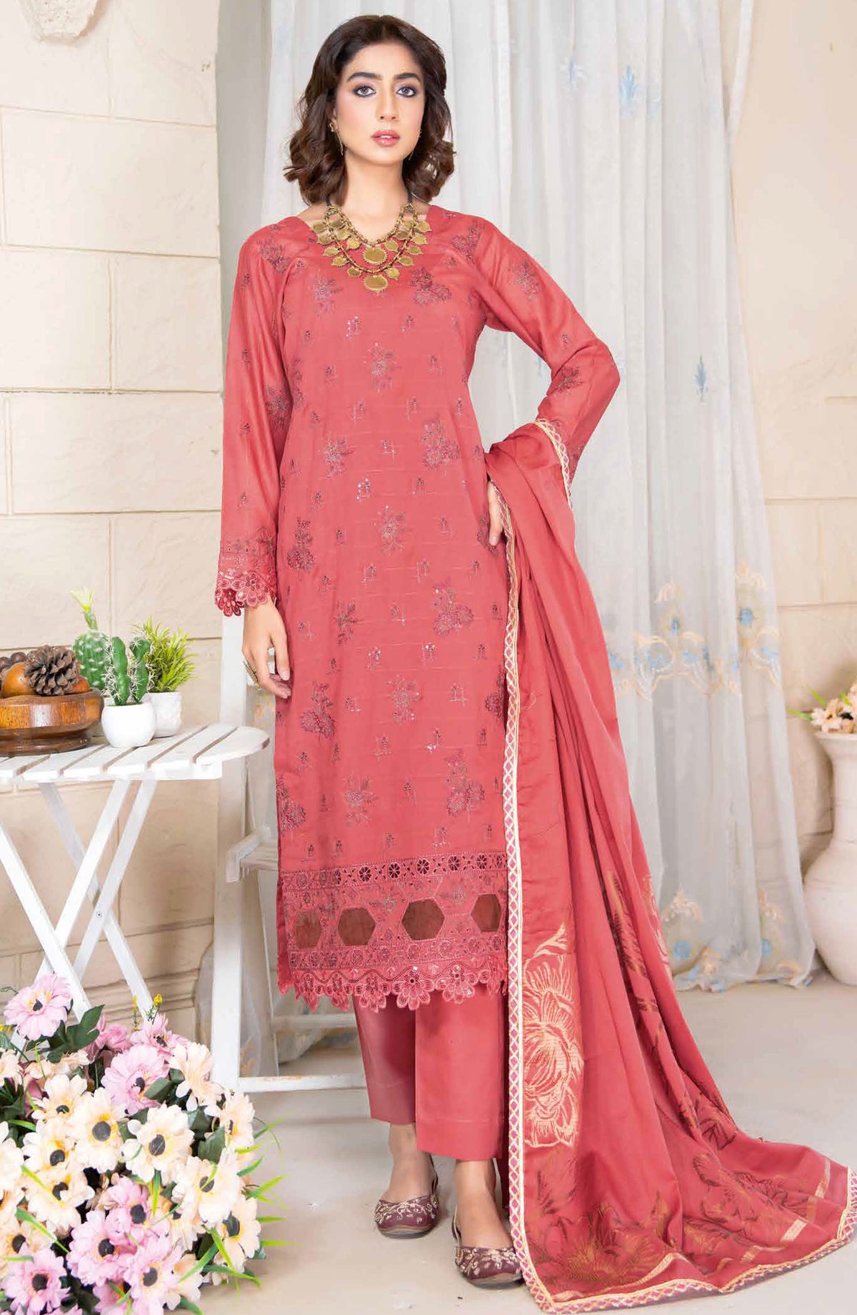 Deeda Zaib by Riaz Arts Embroidered Lawn Unstitched 3 Piece Suit - D-01 - RA25DDZ - Pink - Summer Collection
