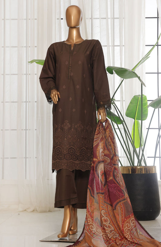 Sadabahar Chikankari Lawn Stitched 3 Piece Suit - D-01 - SBD25CLC - Brown - Summer Collection