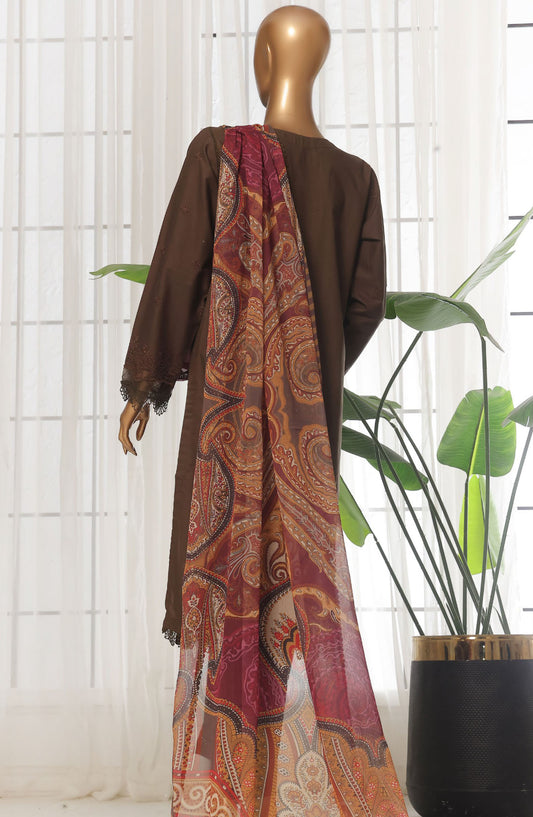 Sadabahar Chikankari Lawn Stitched 3 Piece Suit - D-01 - SBD25CLC - Brown - Summer Collection