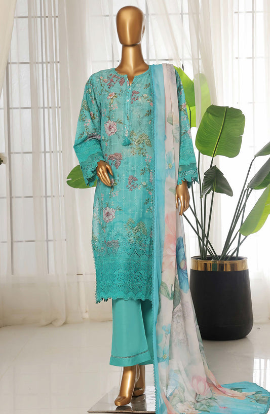 Sadabahar Chikankari Lawn Stitched 3 Piece Suit - D-01 - SBD25FC - Blue - Summer Collection