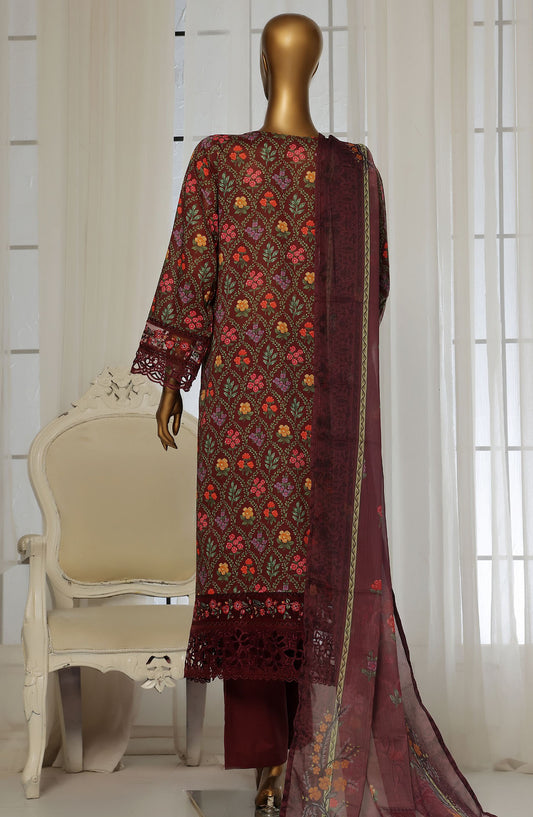 Sadabahar Embroidered Lawn Stitched 3 Piece Suit - D-01 - SBD25FCV2 - Maroon - Summer Collection