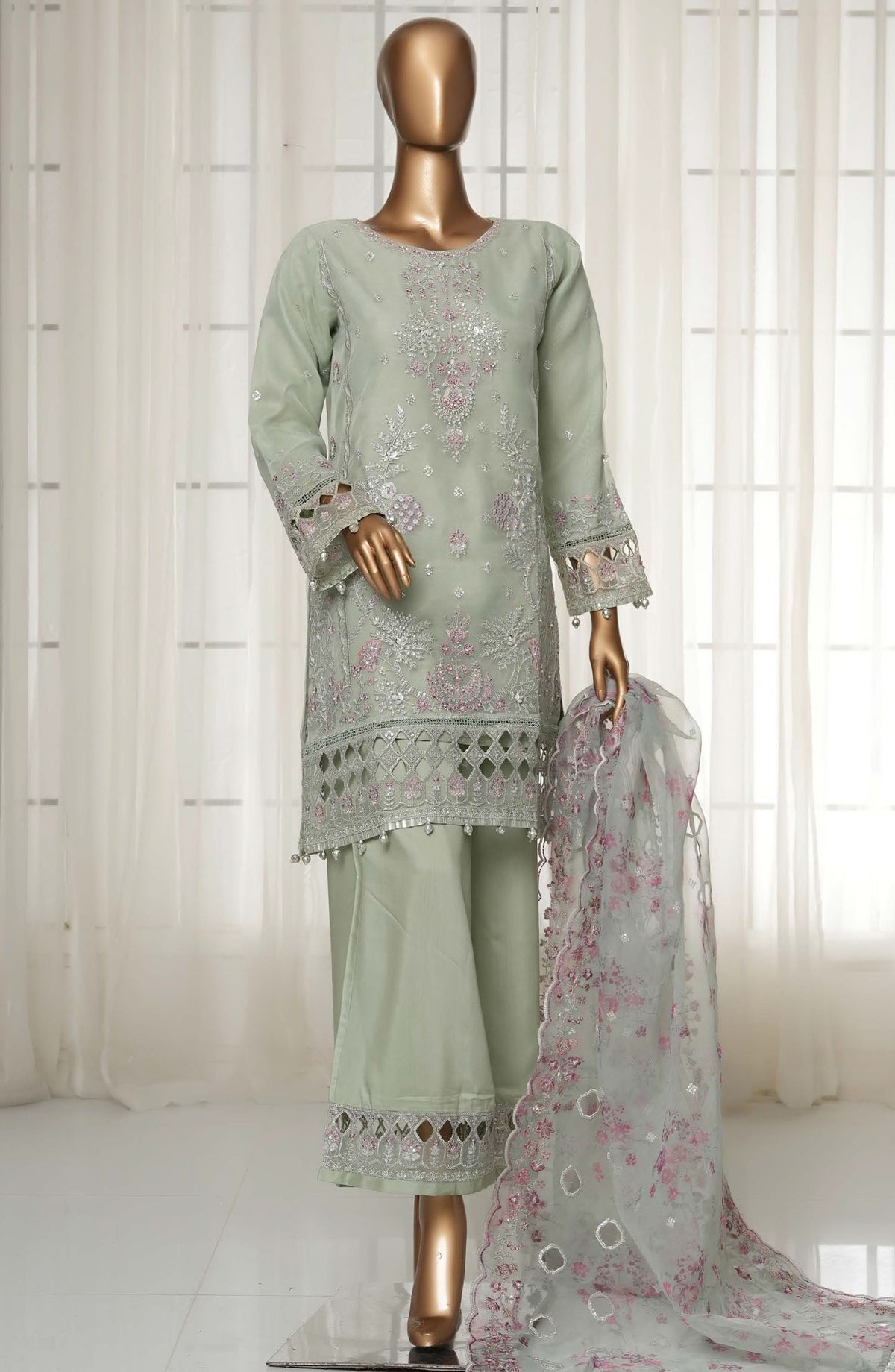 Sadabahar Embroidered Organza Stitched 3 Piece Suit - D-01 - SBD25MP14 - Green - Festive Collection