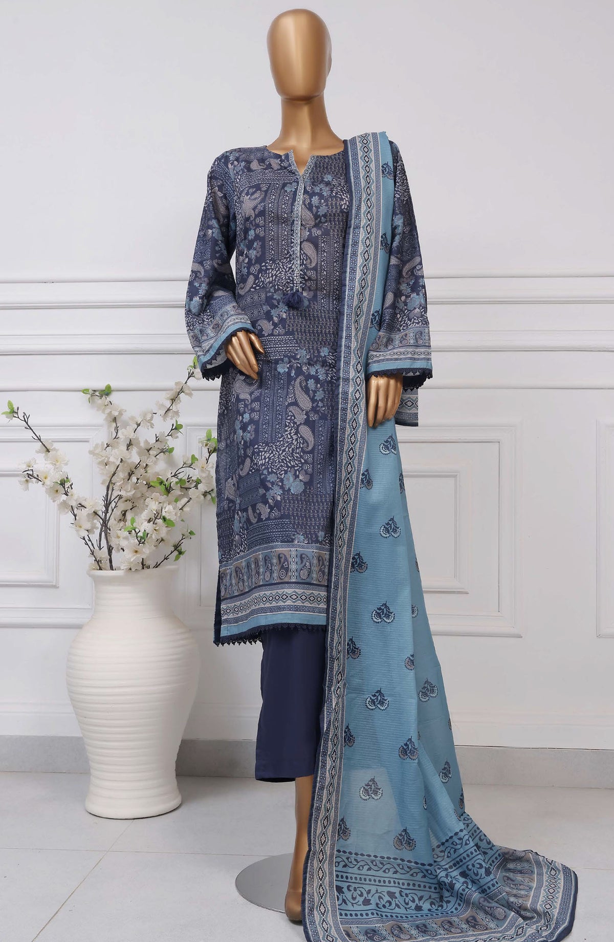 Sadabahar Printed Lawn Stitched 3 Piece Suit - D-01 - SBD25PLCV4 - Blue - Summer Collection